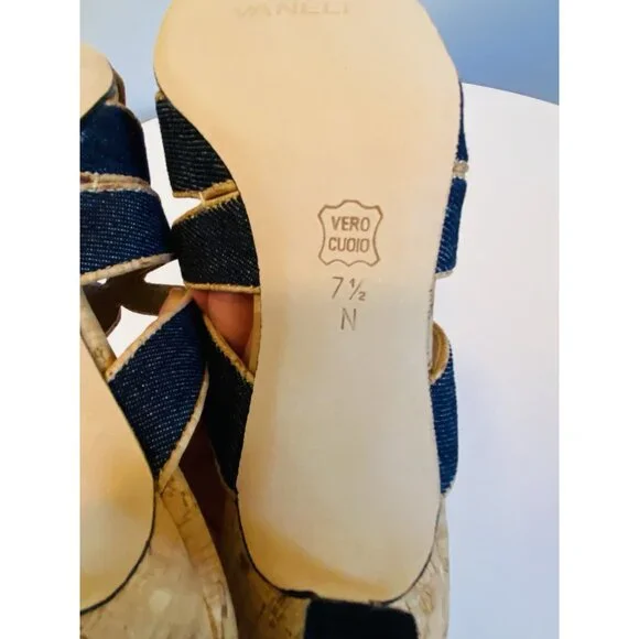 New Vaneli Matilda Blue Jean Sandal Side Women’s Size 7 1/2 N Low Heel Cork - Picture 12 of 14